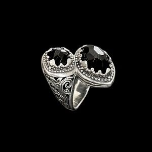 Konstantino Sterling Silver faceted double black onyx ring